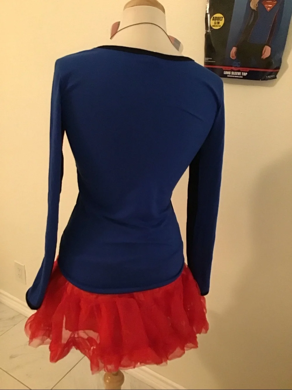 Girls Supergirl-Inspired Blue and Red Superhero Costume Dress with Mask